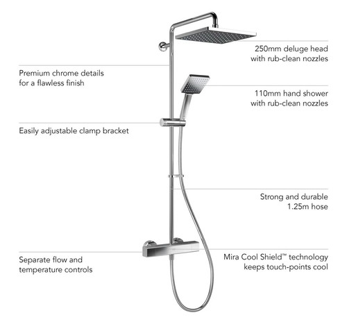 Mira Honesty ERD Mixer Shower Thermostatic Chrome 250mm Head Square 1.1901.002 - Picture 2 of 19