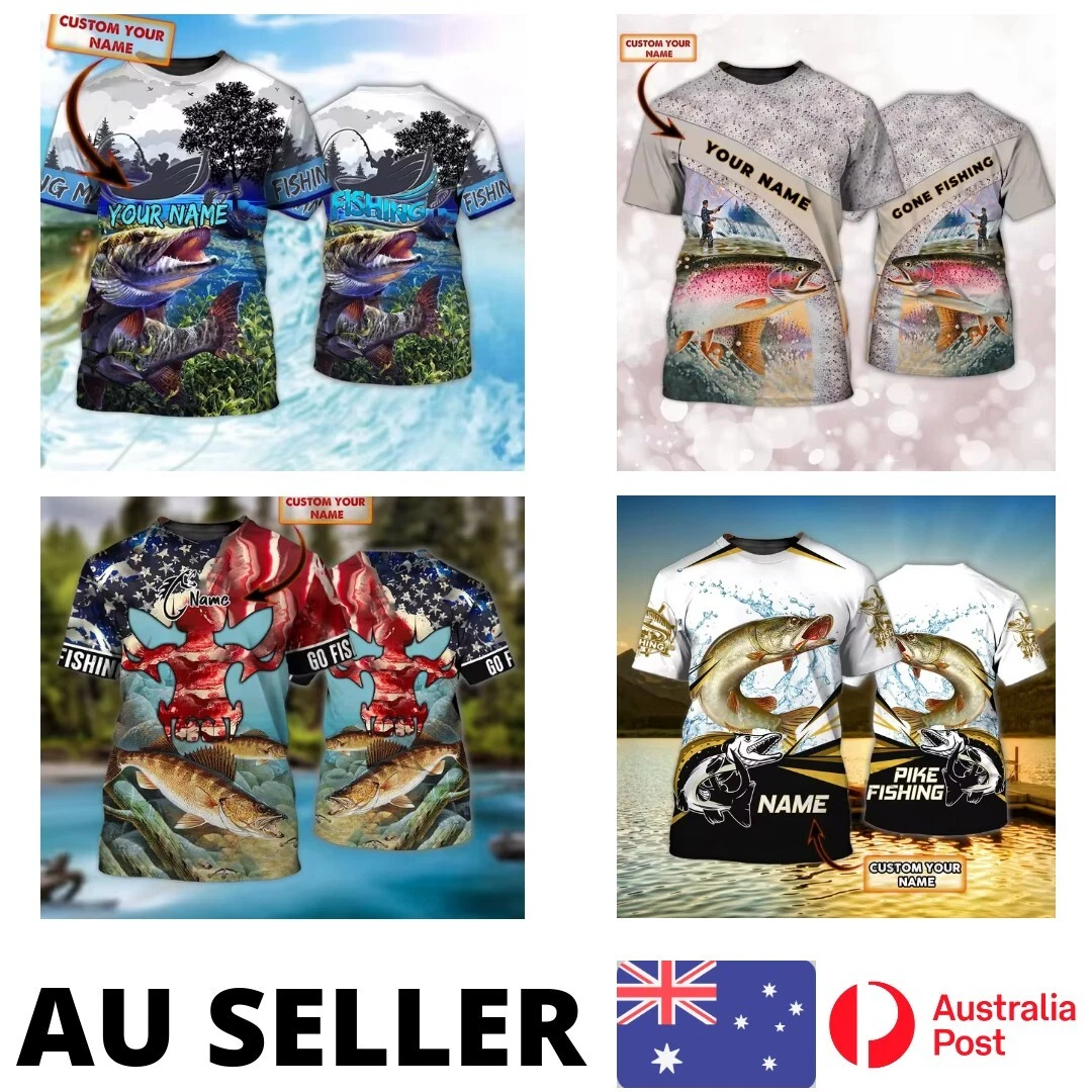 Fishing Shirt Camoflage Scales Custom Name Pike Fish Bass - AU Stock