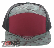 7 PANEL FLAT BILL SNAPBACK TRUCKER BASEBALL CAP HAT BURGUNDY CAMO TEAL BURGUNDY