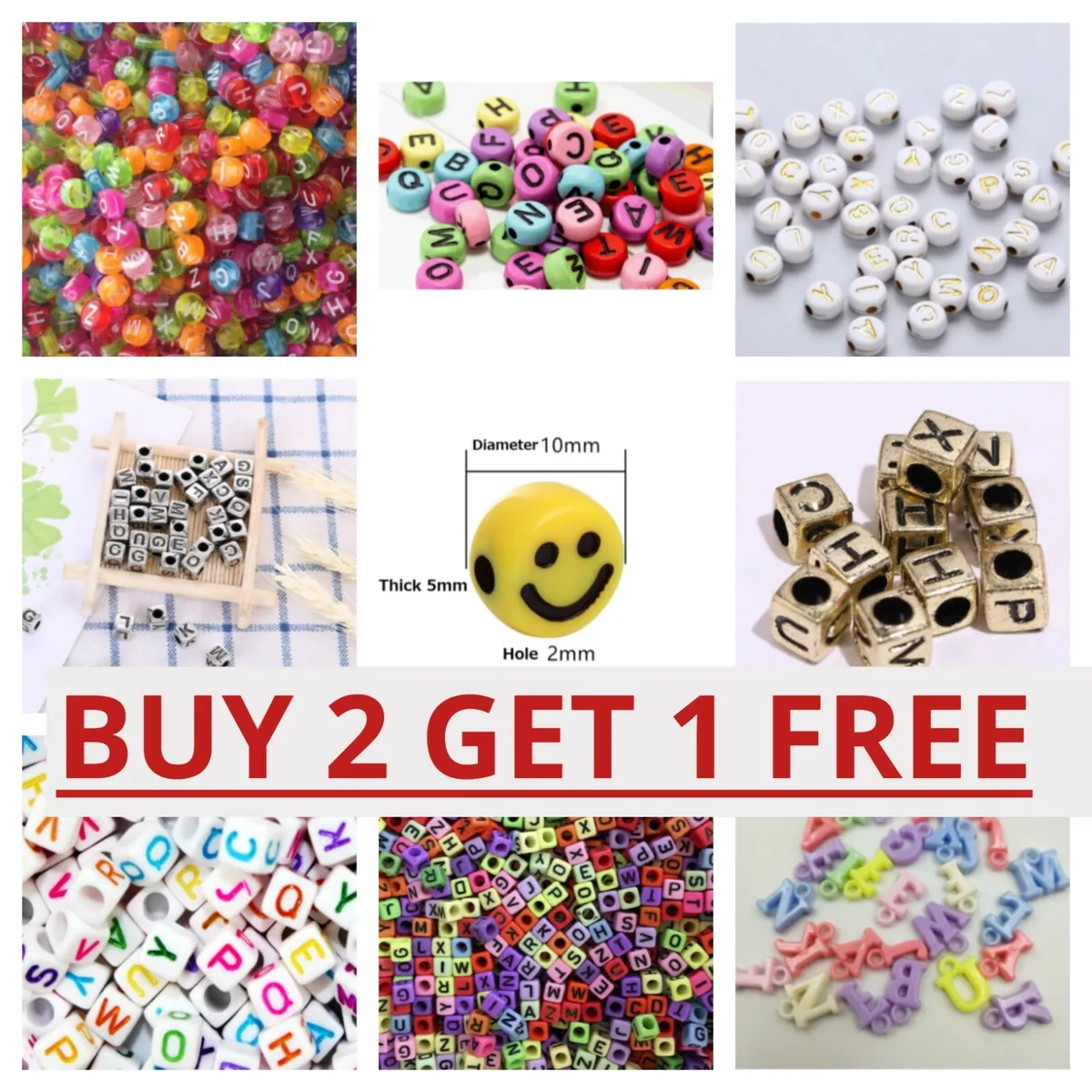 200 Alphabet Letter Beads Mixed Colour A-Z Number Kids DIY Jewellery Party  Gift