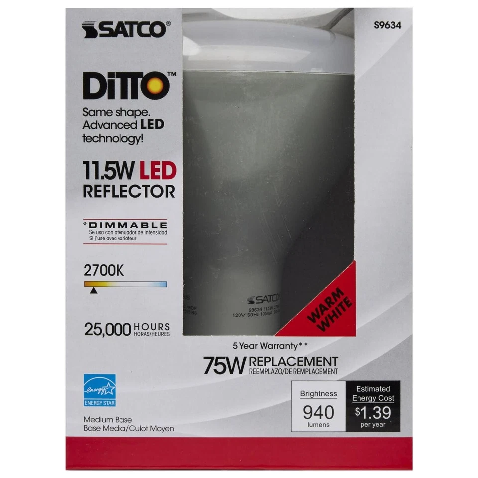 Satco S9634 - 11.5 Watt LED BR40 Dimmable Light Bulb - 2700K - 120 Volt (6 pack) - Image 3 of 4