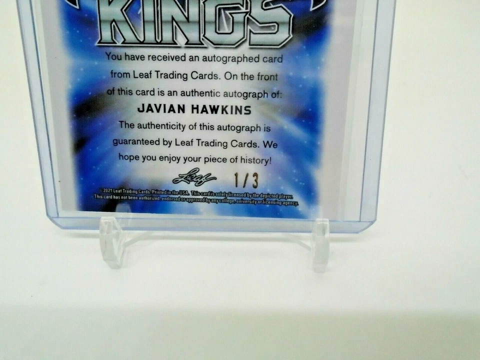 2021 LEAF METAL DRAFT TOUCHDOWN KINGS JAVIAN HAWKINS AUTO 1 /3 CRACKED ICE - Image 3 of 3