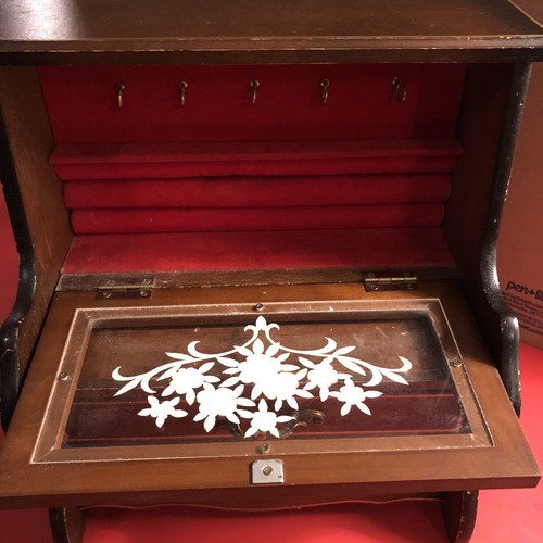 RARE VINTAGE WOODEN JEWELRY MUSIC BOX GLASS FLORAL JAPANESE MUSICAL - Picture 11 of 14