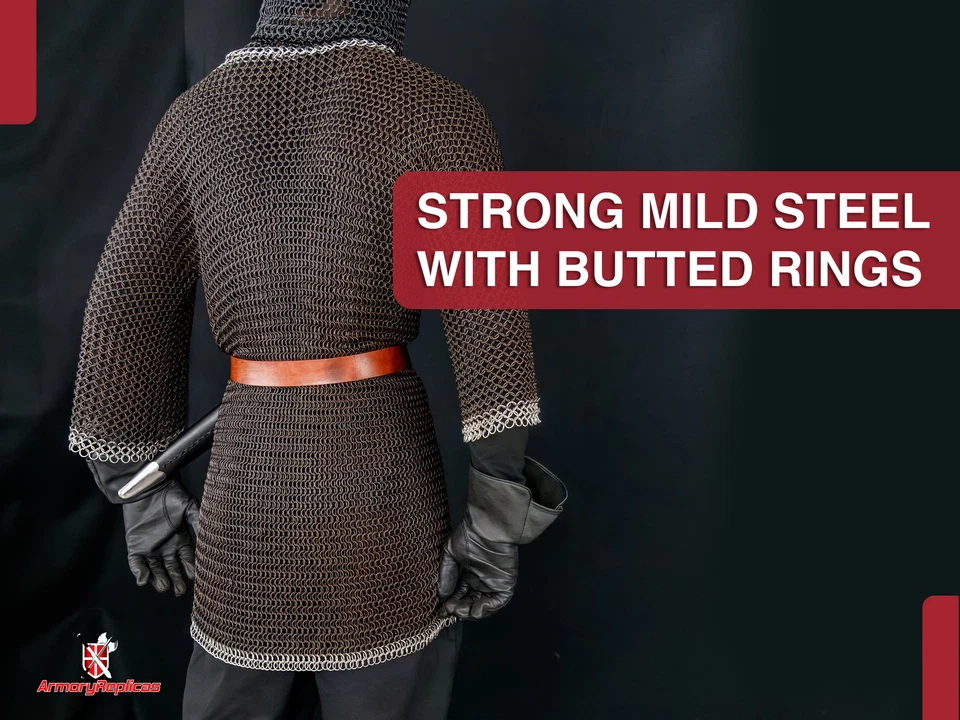 CAMISA LARGA COTA DE MALLA MEDIEVAL HAUBERGEON COTA DE MALLA ARMADURA RECREACIÓN A TOPE Foto 4 de 4