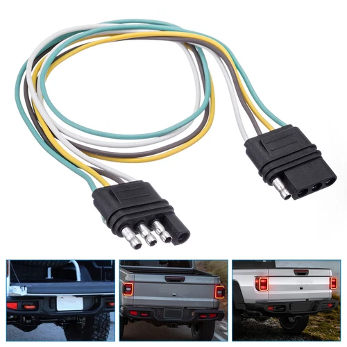 2ft 4-Pin Trailer Light Plug Wiring Harness Extension 18 AWG Flat Wire Connector - Picture 2 of 16