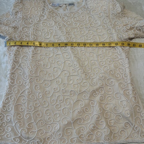 Vintage Lawrence Kazar Silk White Embellished Beaded Evening Blouse, Large - Picture 7 of 13