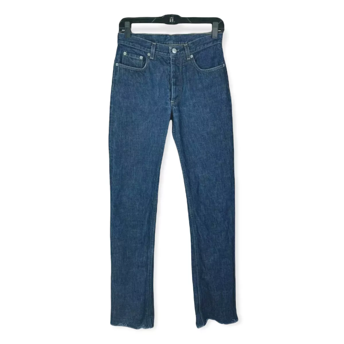 Helmut Lang Straight Leg Jeans Size 27 Women's Raw Denim Turn Up Cut Dark Wash