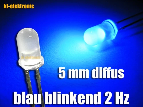 KT-ELEKTRONIC 10 Stück Blink-LED 5mm blau matt diffus blinkend, 2 mal pro Sekunde 1.5-2.5 Hz