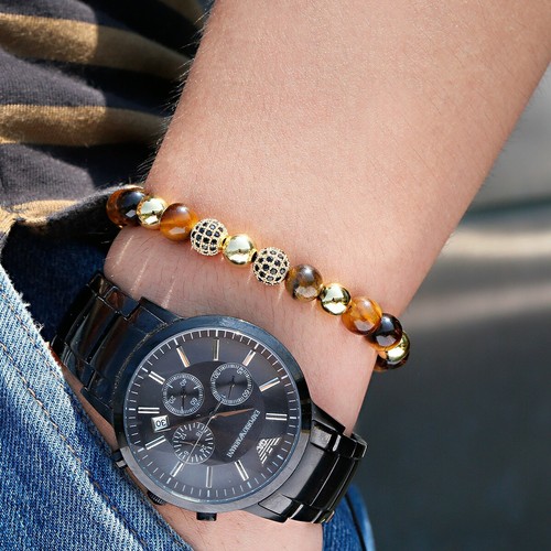 Luxury Copper Bead CZ Pave Ball Natural Tiger Eye Bead Bracelets Braided Bangle - Bild 14 von 37