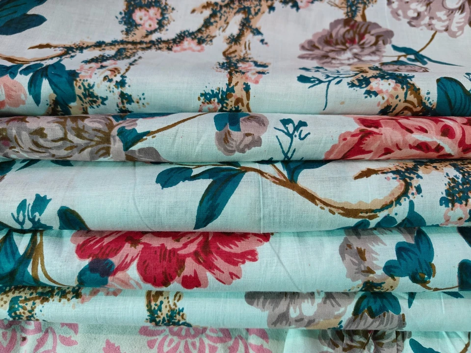 Indian Fabric Cotton Fabric By Yard Hand Block Print fabric Dressmaking White - Image 2 of 4