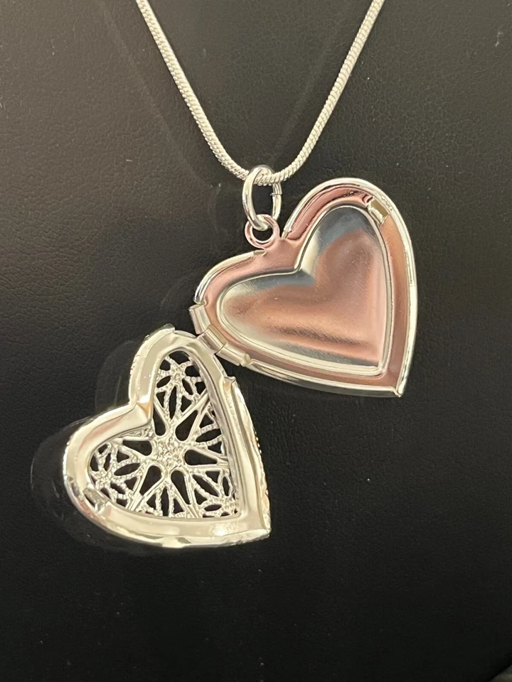 Beautiful 925 Silver Plated Ornate Heart Locket on 18" Chain Keepsake (style#4) - Изображение 4 из 4