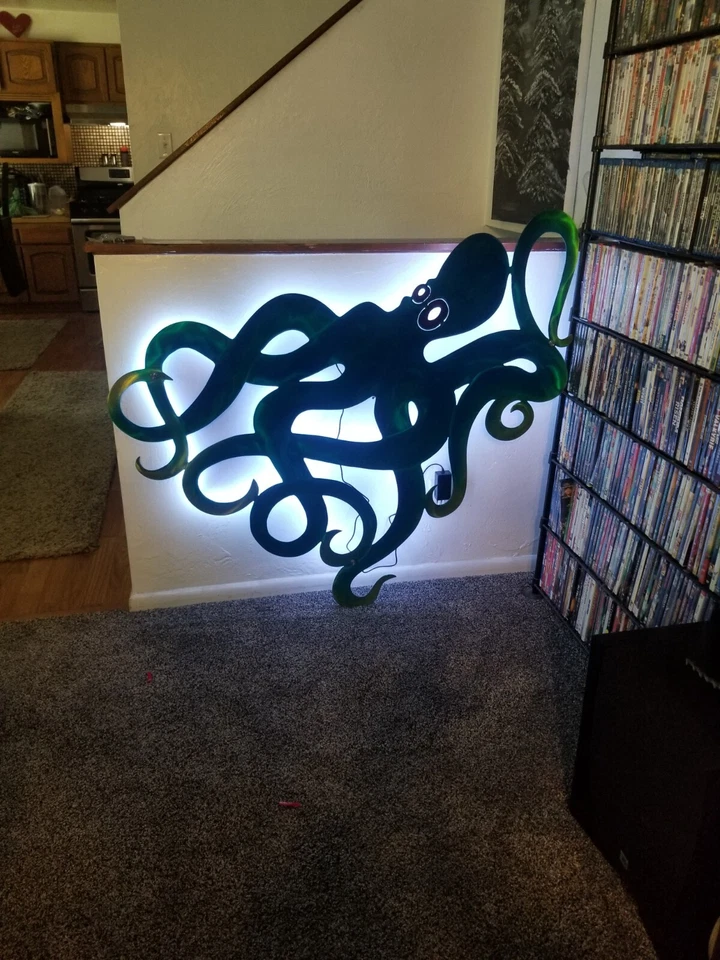 Arte de pared grande interior/exterior colgante escultura pulpo corte plasma 40" decoración Foto 3 de 4