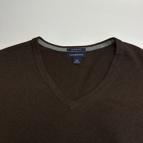 Lands End Sweater Mens XL 46-48 Brown Jumper V-Neck Knit Pullover Regular Fit - Picture 5 of 10