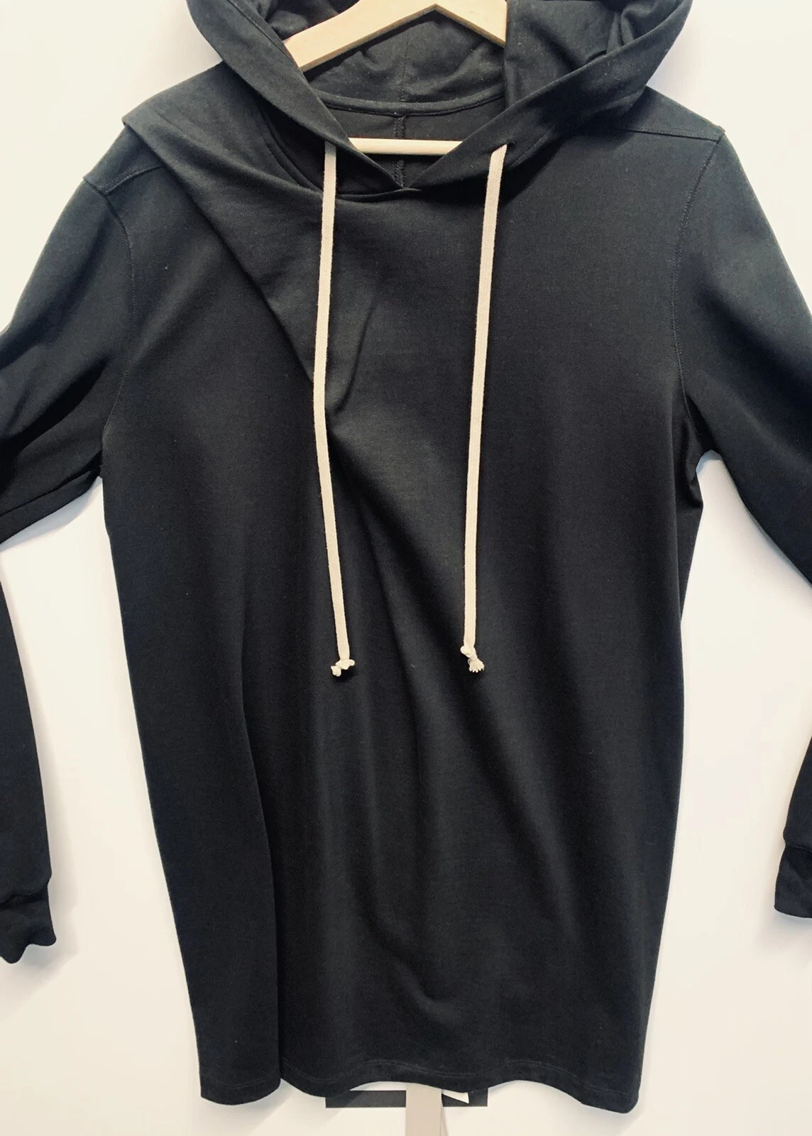 Felpa con cappuccio nera Rick Owens dettaglio pieghevole cotone taglia small prezzo disponibile £430