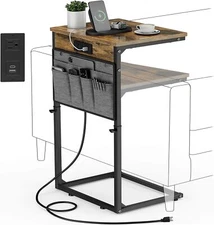 Height-adjustable small sofa side table, sliding tray armchair table-of