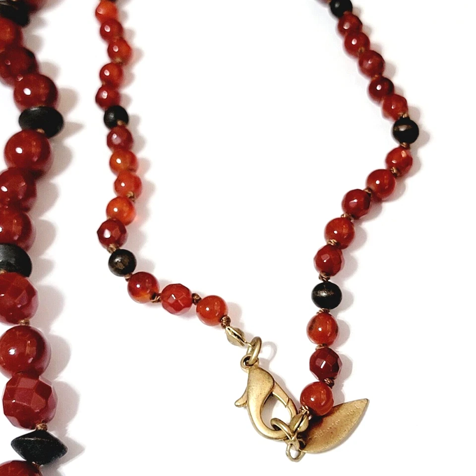 Coldwater Creek Cornalina Cuarzo Cuentas Collar 34" Diseñador Rojo Naranja br01-09 Foto 3 de 4