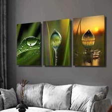 3pcs Water Drops on Sunset Background Wall Art Canvas Framed 50x70cm