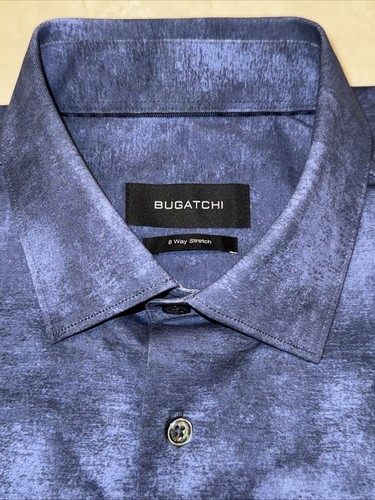 BUGATCHI MENS BLUE 8-WAY STRETCH MODERN FIT DRESS SHIRT SIZE M $145