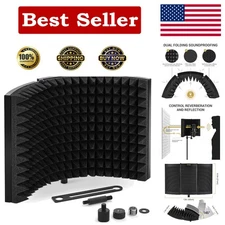 Three Panel Microphone Isolation Shield for Superior Noise Reduction - Black