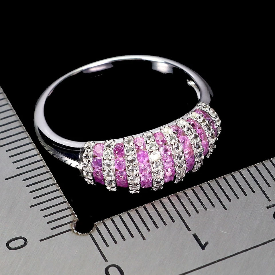 925 Anillo Plata de Ley Zafiro Rosa Diamante Redondo Corte Gema Joyería Talla 7 - Imagen 3 de 4