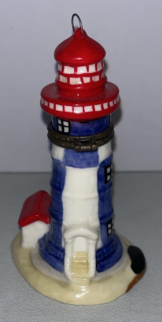 Lighthouse Ceramic Hand-Painted Figurine Hinged Trinket Box 4” Tall