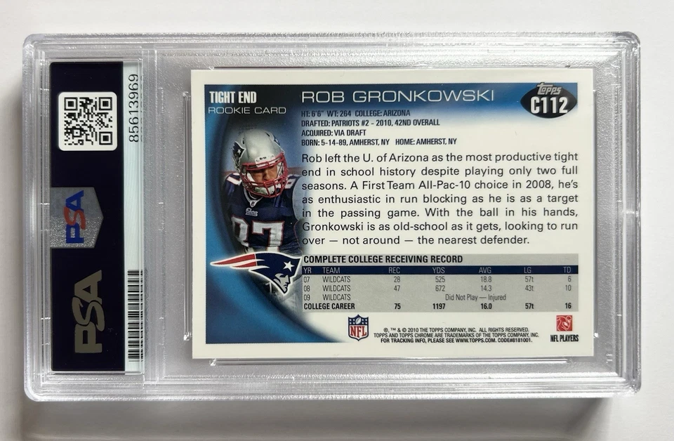 ROB GRONKOWSKI Rookie Auto 2010 Topps Cromo #C112 PSA/DNA Auténtico RC Foto 2 de 2