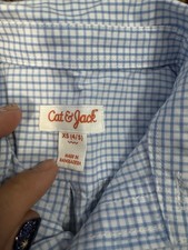 Cat  Jack Boys Blue  White Gingham Long Sleeve Button-Up Shirt XS 4/5