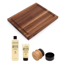 John Boos Walnut Wood Juice Groove Cutting Board w/ Boos Block Maintenance Set