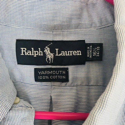 Ralph Lauren Shirt Mens 16 1/2-34/35 Blue Pinstripe Yarmouth Cotton Oxford - Picture 6 of 8