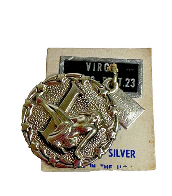 Glocke Handelsposten 925 Sterling Silber Vintage Jungfrau Sternzeichen Charm NOS