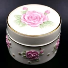 Lenox Embossed Pink Roses Trinket Box 2" Ivory Por