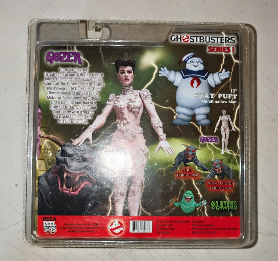 Figura de acción Gozer Ghostbusters serie 1 Neca Reel Toys 2004 embalaje desgaste Foto 2 de 2