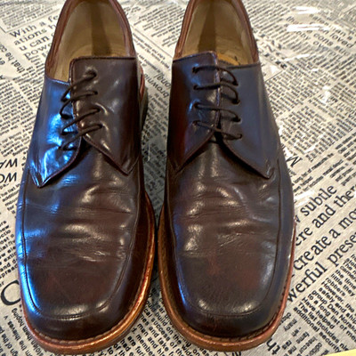 Bruno Magli Men s Brown Leather Lace-Up Derby Dress Shoes Square Toe(87)