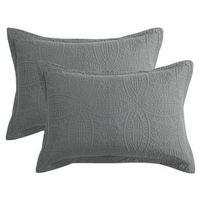 HOMBYS Quilted Pillow Shams Standard Size Set of Standard-20''x26'', Dark Grey 