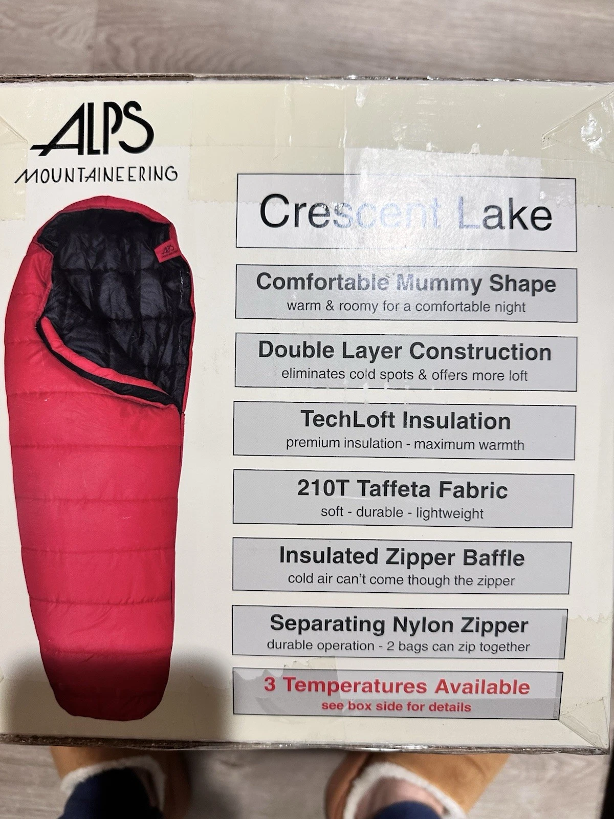 ALPS MOUNTAINEERING CRESCENT LAKE SLEEPING BAG REG 32"X80"+20: W/SLEEP SACK-NEW