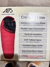 ALPS MOUNTAINEERING CRESCENT LAKE SLEEPING BAG REG 32"X80"+20: W/SLEEP SACK-NEW