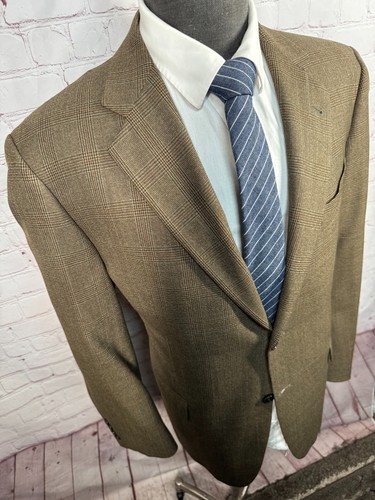 Abrigo Blazer Chaqueta Deportivo JOSEPH ABBOUD Para Hombres Marrón GLEN CHECK LANA SEDA 42S - Imagen 3 de 9