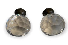 Clear Faceted Plastic Balls Curtain Rod Finials Pair 2 1/2"