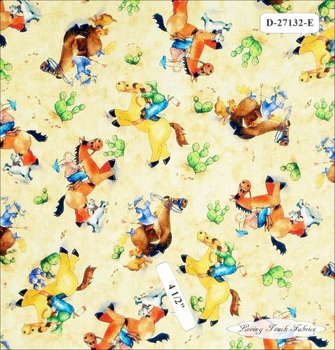 HORSIN' AROUND QT DESIREE'S CHILDREN HORSE WESTERN FABRIC PRICED @ 1/2 Y & PANEL - Picture 5 of 6