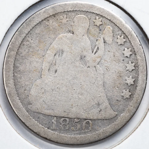 1850 Seated Liberty Silver Dime Good (G)