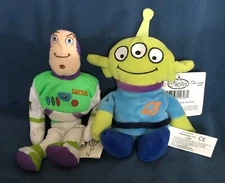 Disney Store Toy Story 1 2 3 4 Buzz Lightyear and Alien Bean Bag Plush 9" New 