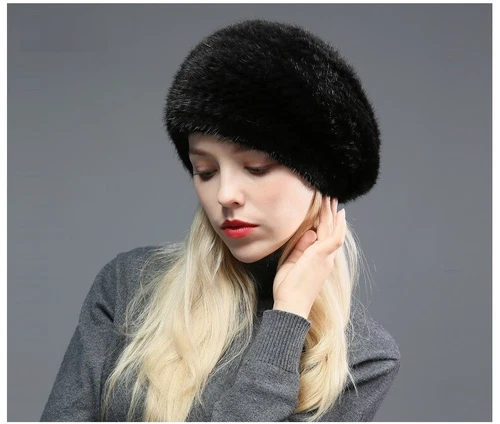 Women's Real Mink Fur Hat Beret Winter Warm Beanie Cap Headwear Brown Wine Black - Picture 6 of 25