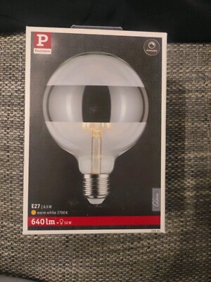 4 Stück LED Globe 6,5W = 50W, 640 lm, E27, Ringspiegel Silber, Warmweiß 2700 K