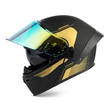 OTS DOT Flip up Modular Full Face Motorcycle Helmet Dual Visors Black with LED
