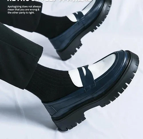 British Mens Leather Loafers Slip On Platform Business Round Toe Dress Shoes New - Picture 3 of 18