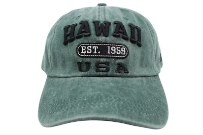 Hawaiian Denim Hat - Est. 1959, Green, Adjustable Baseball Cap, Unisex, Aloha - Image 1 of 4