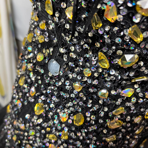 Jovani black with rhinestone and sequin embellished tulle ball gown dress formal - Picture 9 of 11