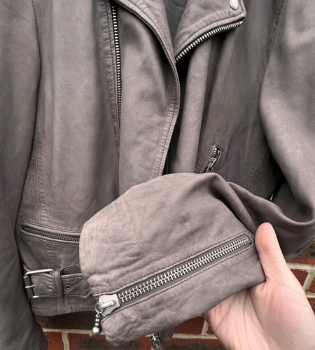 All Saints GIBSON Leather Biker Jacket MEDIUM Grey Mens Bomber Moto AllSaints - Picture 13 of 20