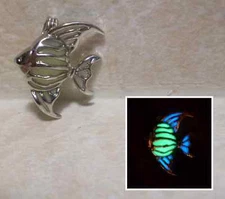GLOW IN THE DARK Green & Blue Angel Tropical Fish Silver Charm Pendant Necklace