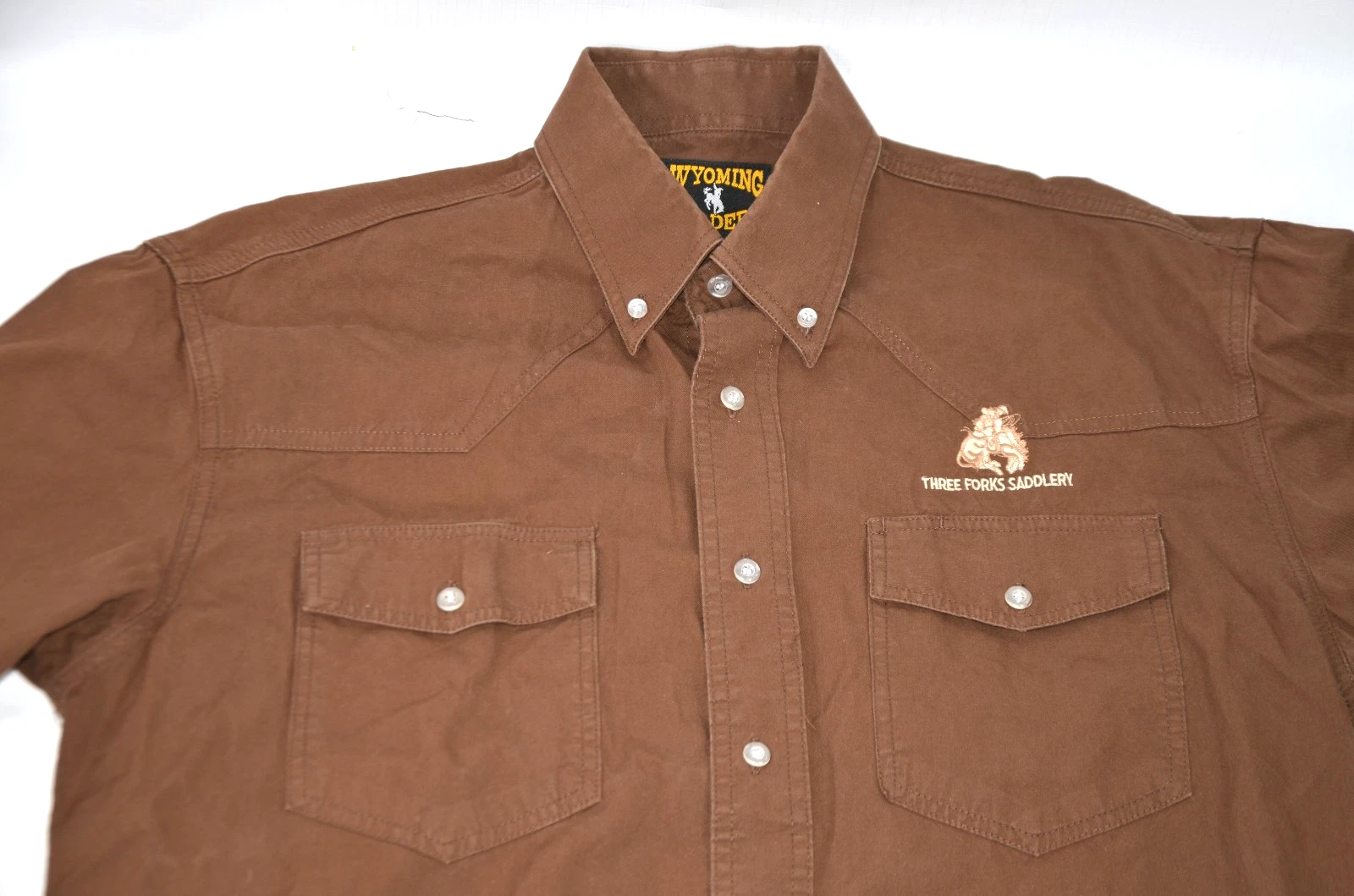 Wyoming Traders Western Shirt Three Forks Saddlery Men's M Brown Button-Down